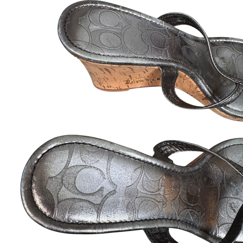 Coach Lannie Metallic Leather Cork Wedge Sandals 7.5 - Picture 6 of 13